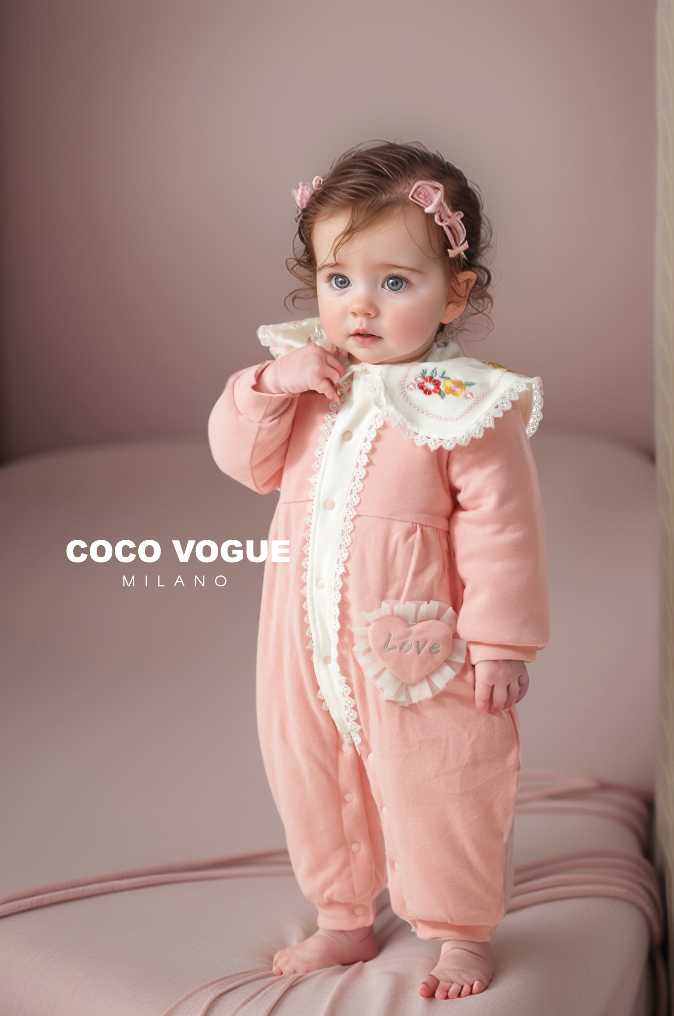 Peach Baby Romper with Delicate Embroidery